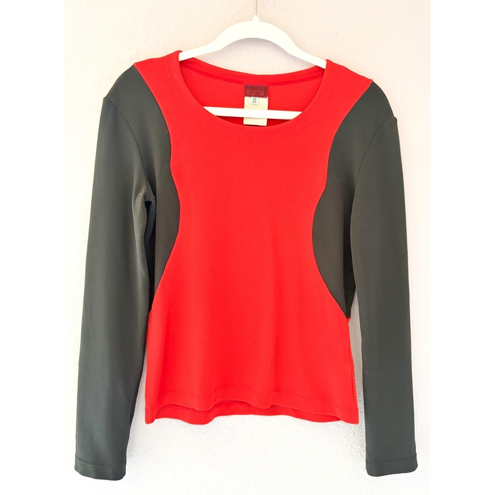 Vintage 90s's Versus Gianni Versace Red Black Colorblock Long‎ Sleeve Top IT 44